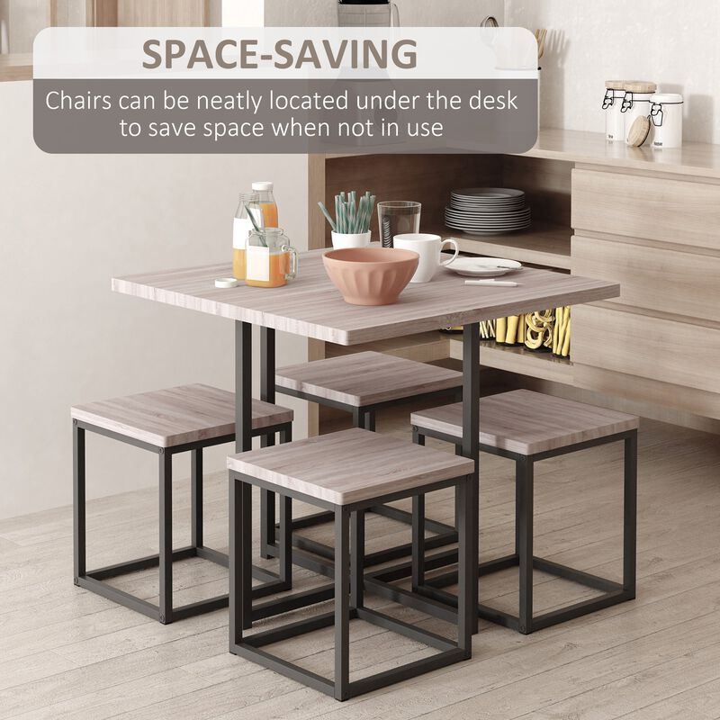 Natural Wood Dining: 5-Piece Square Table Set for Small Spaces