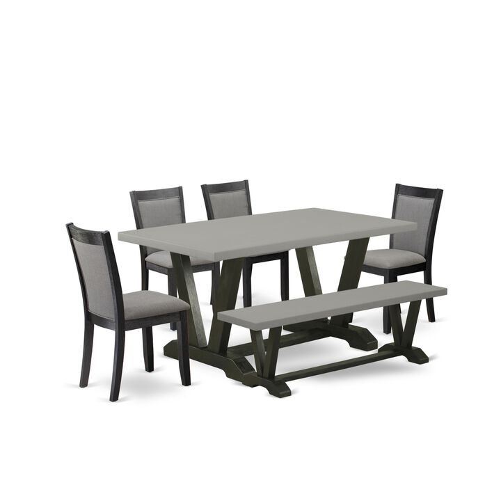 East West Furniture V696MZ650-6 6Pc Dining Set - Rectangular Table , 4 Parson Chairs and a Bench - Multi-Color Color