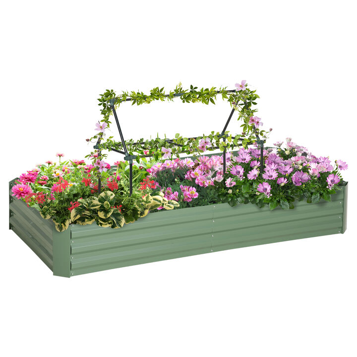 Outsunny Raised Garden Bed, 5.9' x 3' x 1' Large Metal Planter Box with 2 Trellis Tomato Cages, for Climbing Vines, Vegetables, Flowers, Green