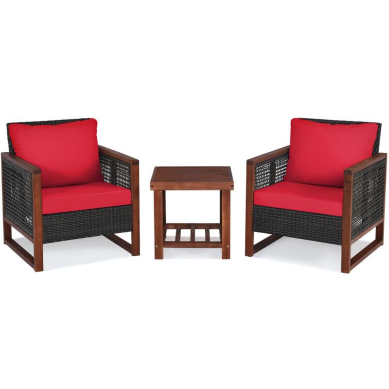 Hivvago 3 Pieces Acacia Wood Patio Furniture Set with Coffee Table