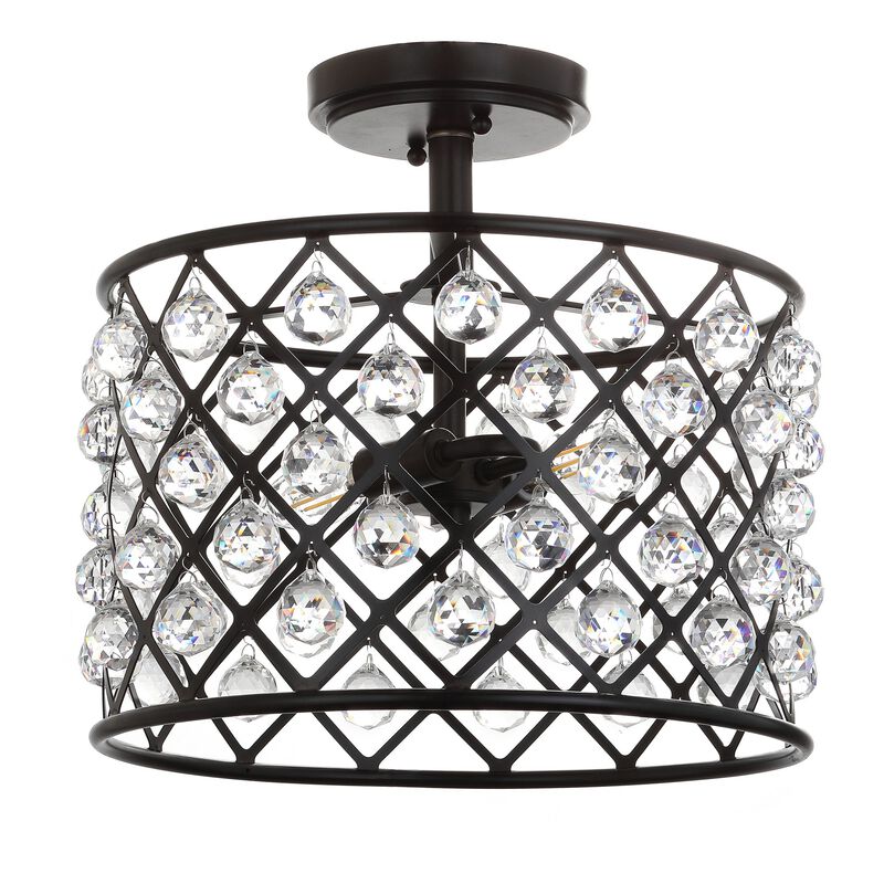 Gabrielle 14.5" Crystal/Metal LED Semi-Flush Mount, Oil Rubbed Bronze