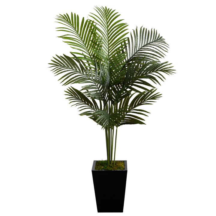 HomPlanti 5 Feet Paradise Palm Artificial Tree in Black Metal Planter