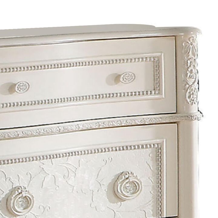Benjara Dorie 54 Inch Wide Dresser, 6 Drawers, Oval Molded Trim, Ivory White Wood