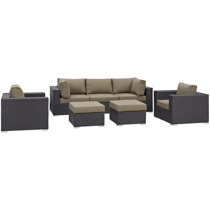 Convene 7 Piece Outdoor Patio Sectional Set - Espresso Mocha