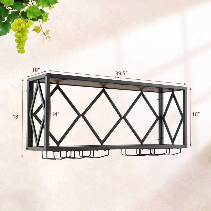 Wall Mounted Wine Rack for 39 Bottles and 12 Glasses