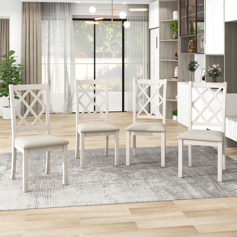 Mid-Century Solid Wood 5-Piece Round Dining Table Set, Kitchen Table Set with Upholstered Chairs