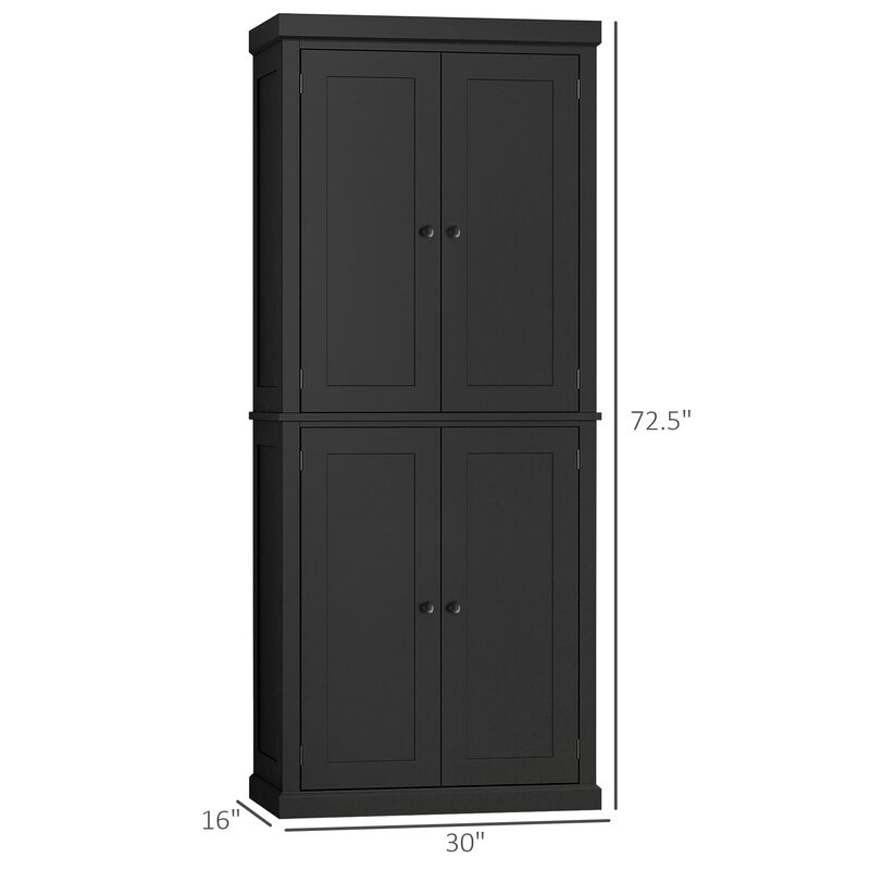 Freestanding Modern 4 Door Kitchen Pantry, Storage Cabinet Organizer with 6-Tier Shelves, and 4 Adjustable Shelves, Black