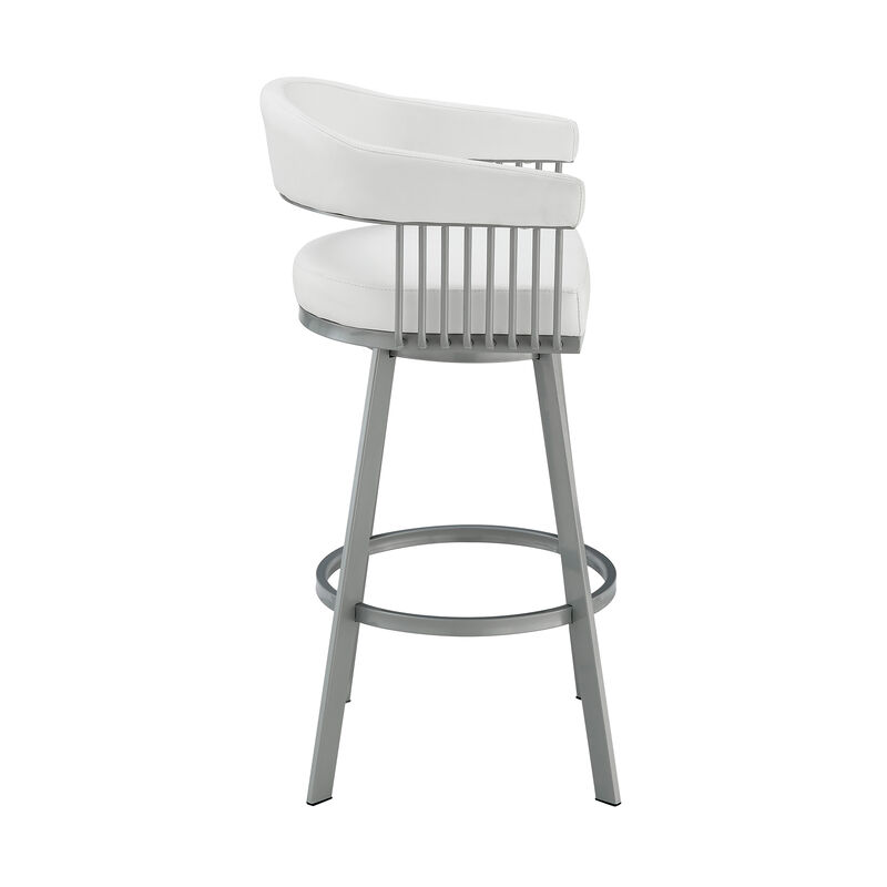 Chelsea  Counter Height Swivel Bar Stool in Silver Finish and White Faux Leather