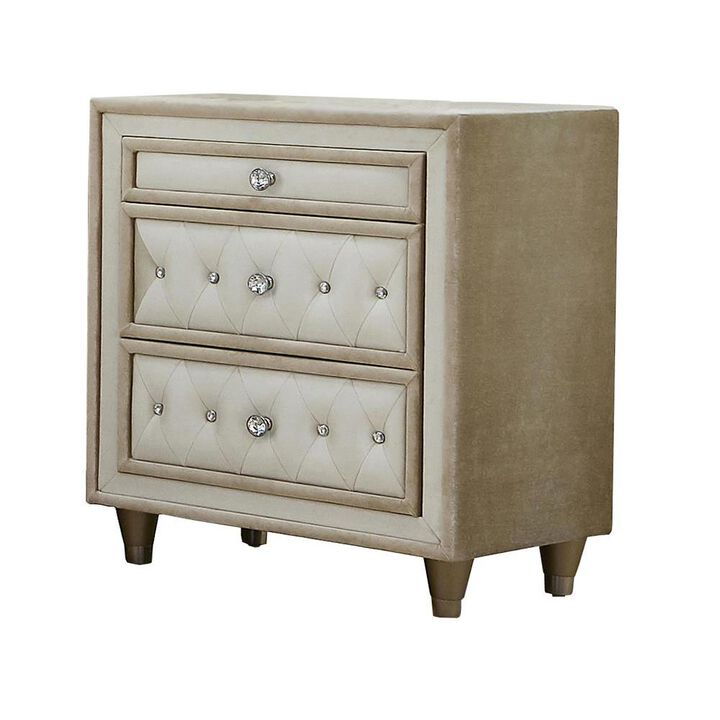 Antonella 3-drawer Upholstered Nightstand Ivory and Camel