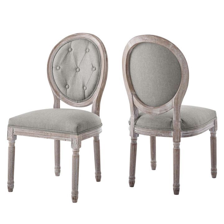Modway Arise French Vintage Tufted Upholstered Fabric Two Dining Side Chairs in Light Gray