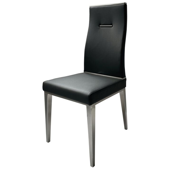 Bea 20 Inch Dining Chair, Set of 4, Stainless Steel, Faux Leather, Black - Benzara