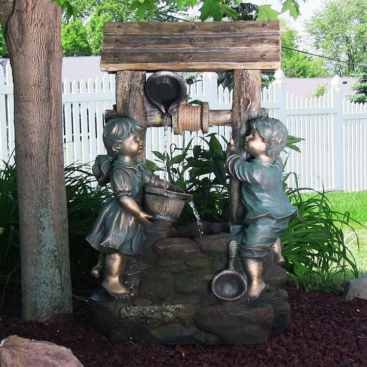 Sunnydaze Children at the Well Water Fountain with LED Lights - 39 in