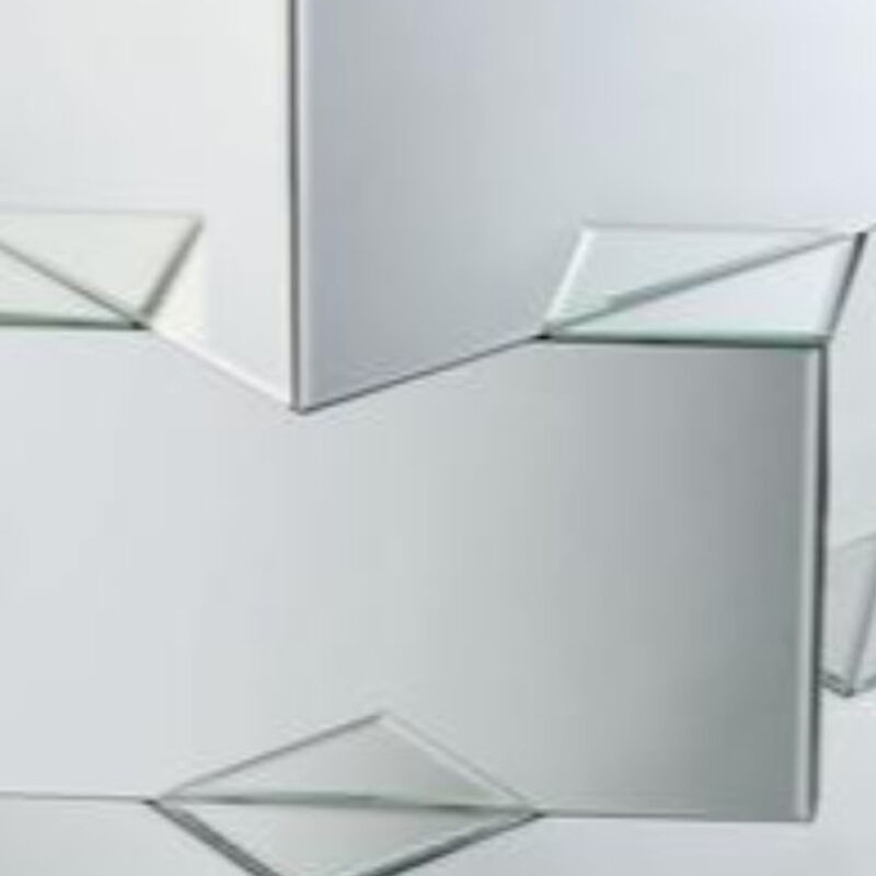 Mirror and Glass End Table with Unique Geometrical Base Design, Silver-Benzara