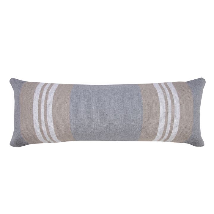 36" Gray and Beige Double Striped Lumbar Throw Pillow