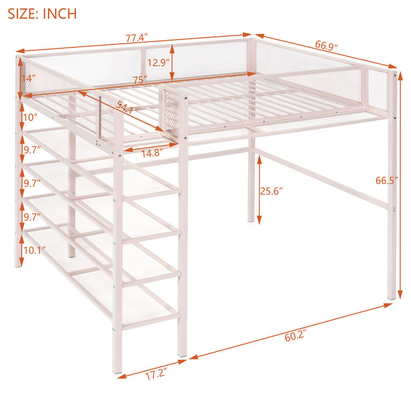 Merax Metal Loft Bed with Storage Shelves