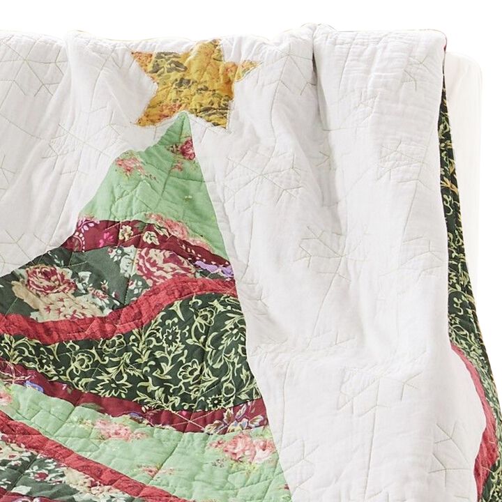50 x 60 Cotton Quilted Throw Blanket, Christmas Tree Holiday Print - Benzara
