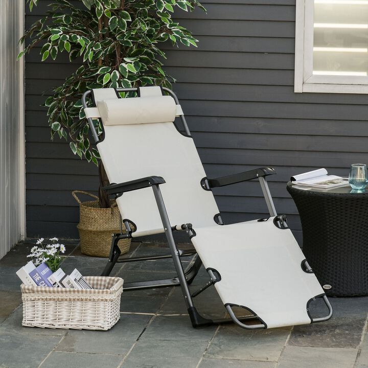 Outdoor Relaxation: Adjustable Footrest Lounge Chair with Pillow