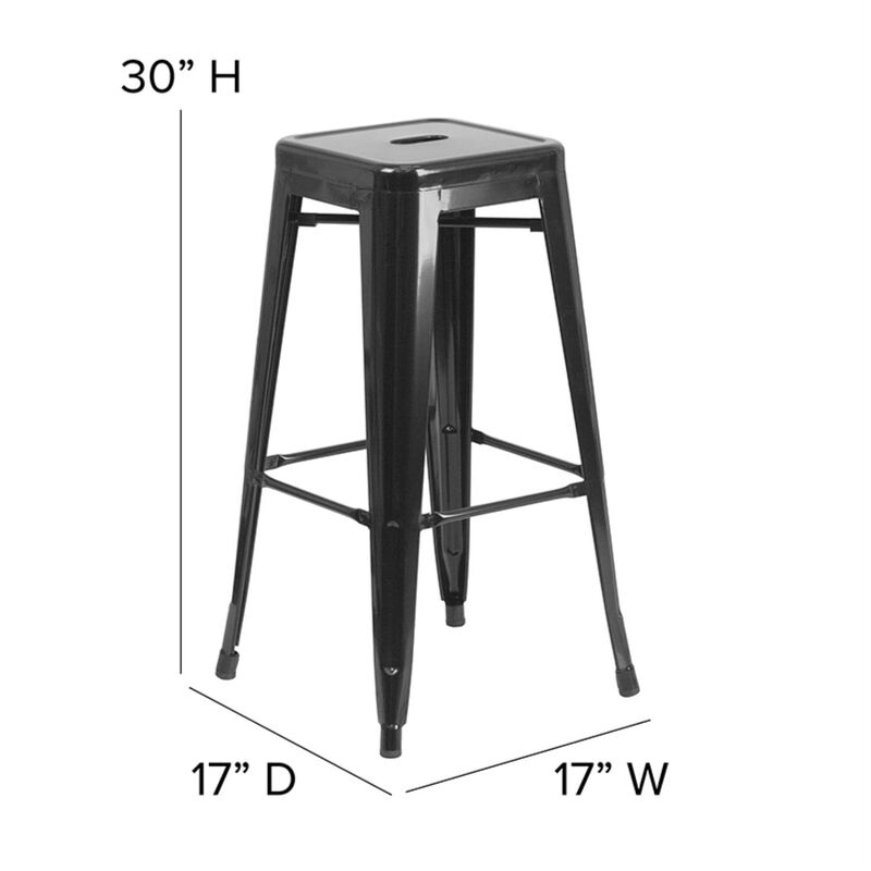 Flash Furniture Kai Commercial Grade 30" High Backless Black Metal Indoor-Outdoor BarStool with Square Seat