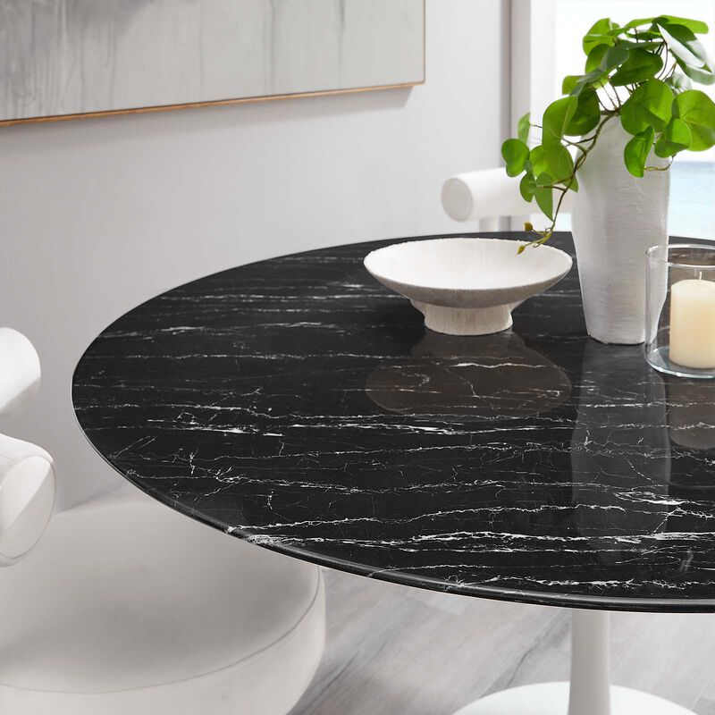Modway - Lippa 60" Round Artificial Marble Dining Table White Black