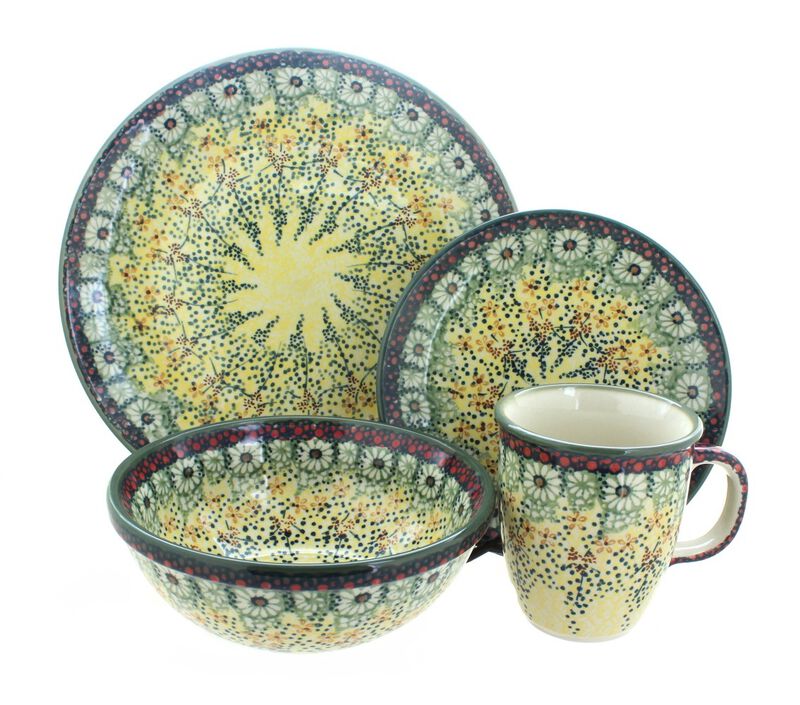 Blue Rose Polish Pottery Tulip 16 Piece Dinner Set