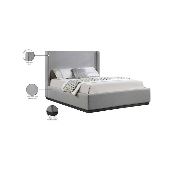 Meridian Furniture Flynn Grey Linen Textured Fabric Full Bed