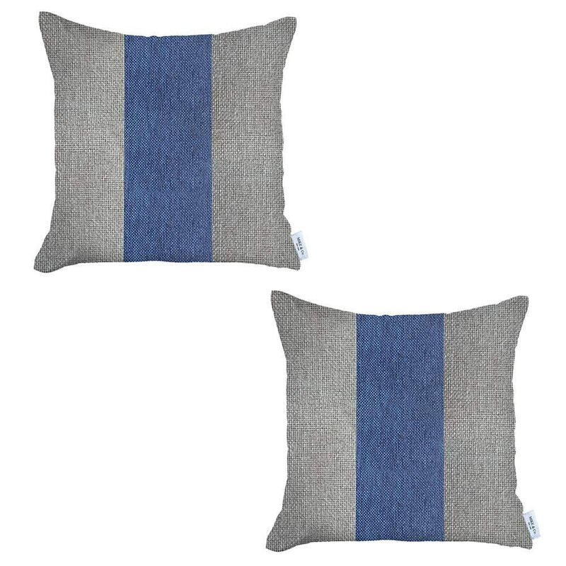 Homezia Set Of Two 18" X 18" Grey And Blue Geometric Zippered Handmade Polyester Throw Pillow