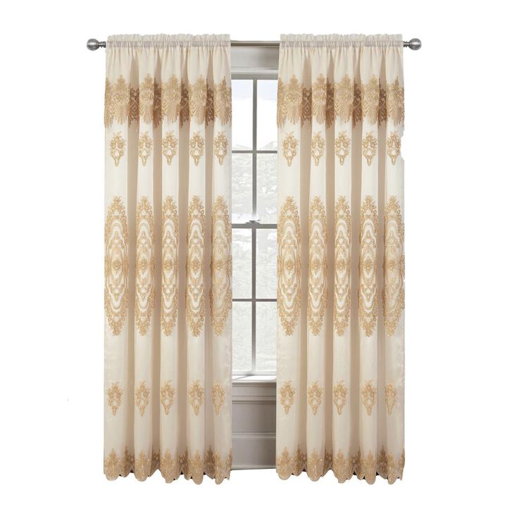 RT Designers Collection Dayton Emb Attached Valance Backing Blackout Window Curtains 50" x 84" Beige/Gold