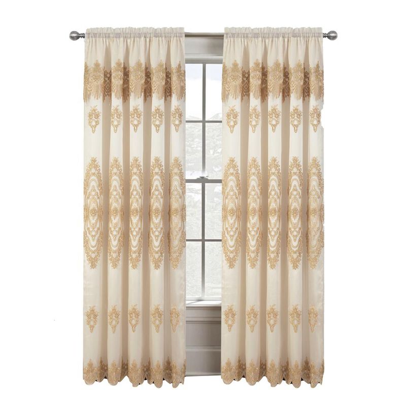 RT Designers Collection Dayton Emb Attached Valance Backing Blackout Window Curtains 50" x 84" Beige/Gold