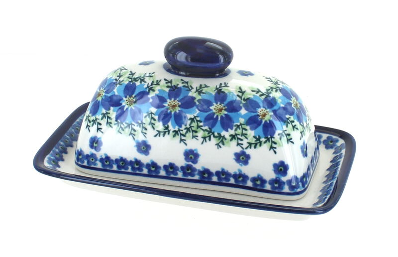 Blue Rose Polish Pottery Petite Bouquet Butter Dish