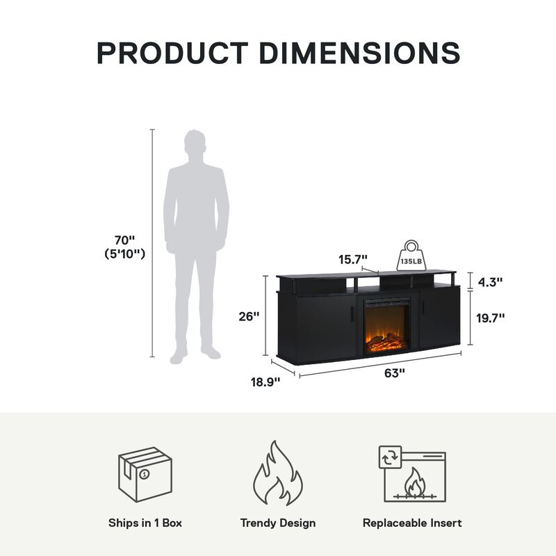 Ameriwood Home Carson Electric Fireplace TV Console for TVs up to 70"
