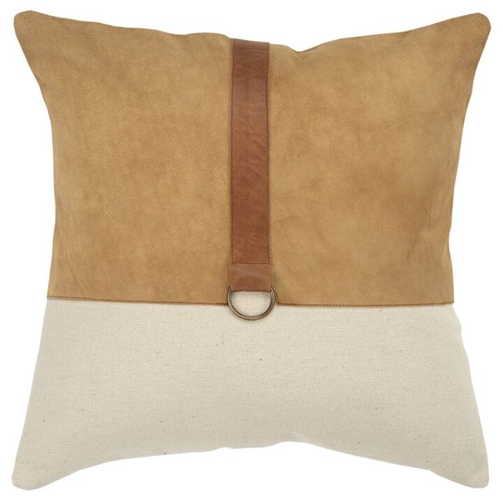 Homezia Brown Beige Leather Band Modern Throw Pillow