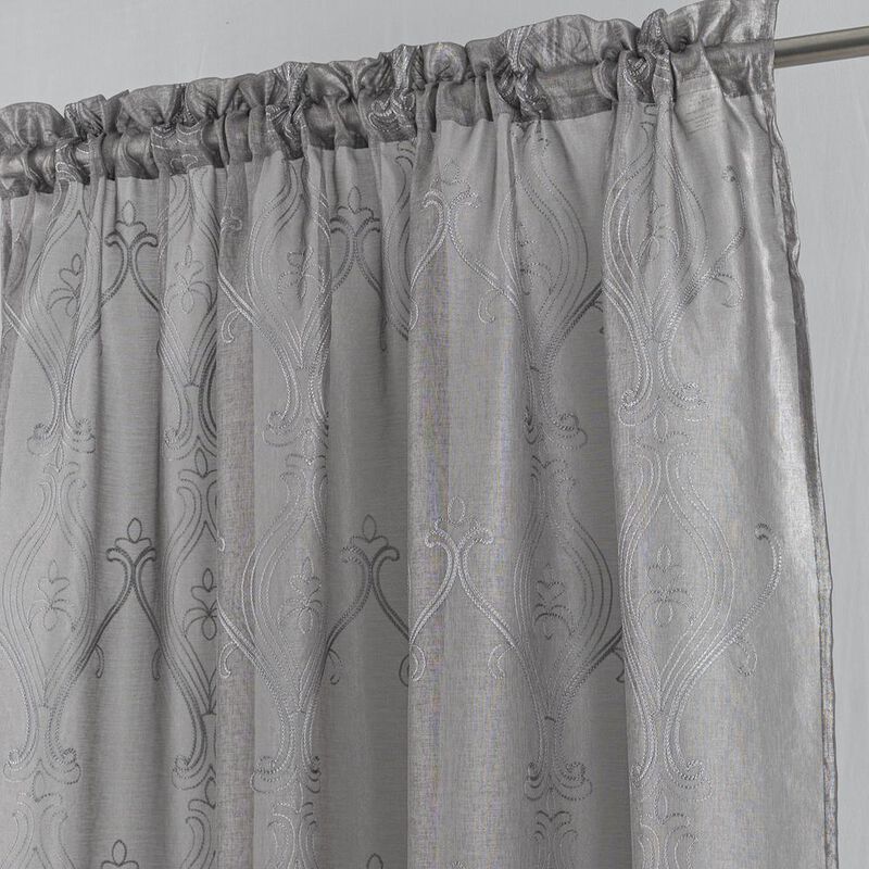 RT Designers Collection Pearl Emb Metallic Doily Rod Pocket Room Darkening Window Curtain Panel for Bedroom 54" x 95" Charcoal