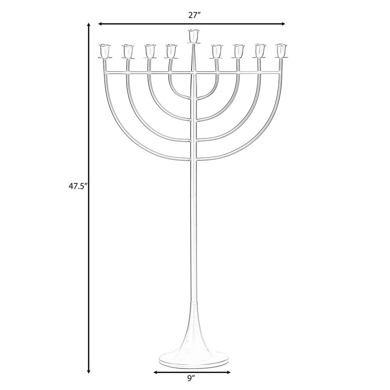 Modern Solid Metal Judaica Hanukkah Menorah 9 Branched Candelabra, Gold Finish Large