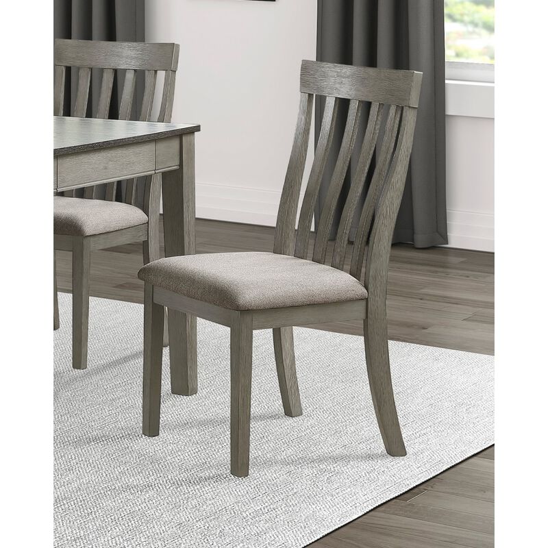 Dining Room Furniture Side Chairs 2pc Set Wire Brushed Light Gray Finish Vertical Slat Back Design Wooden Chairs Set