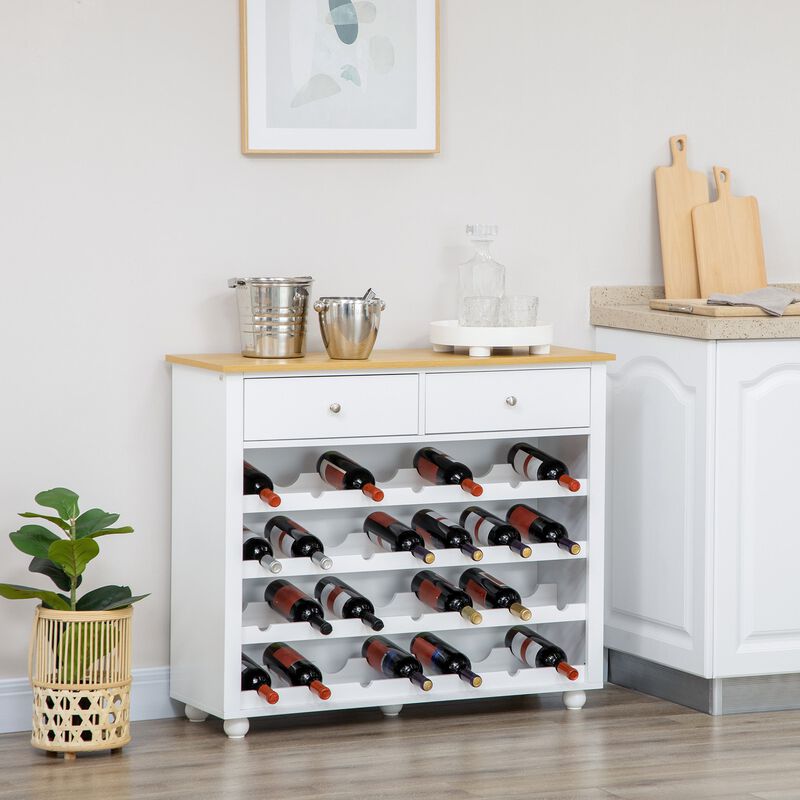 Modern Wine Storage Cabinet with 28-Bottle Wine Rack, Kitchen Sideboard with 2 Drawers for Home Bar, White