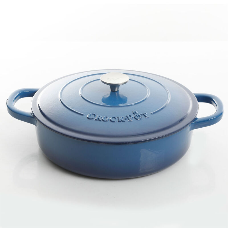 Crock Pot Artisan Enameled 5 Quart Cast Iron Round Braiser Pan with Self Basting Lid in Sapphire Blue