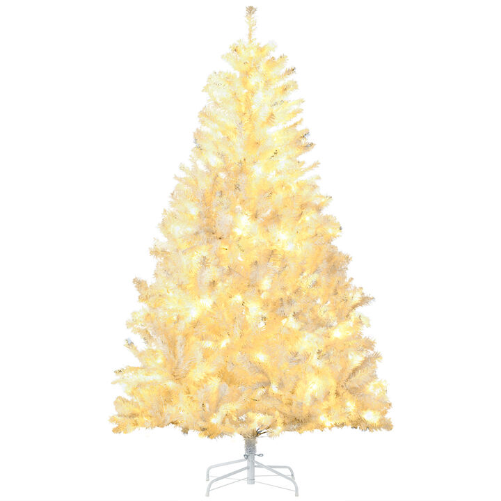 HOMCOM 6 Ft Artificial Christmas Tree with Warm White LED Lights, White