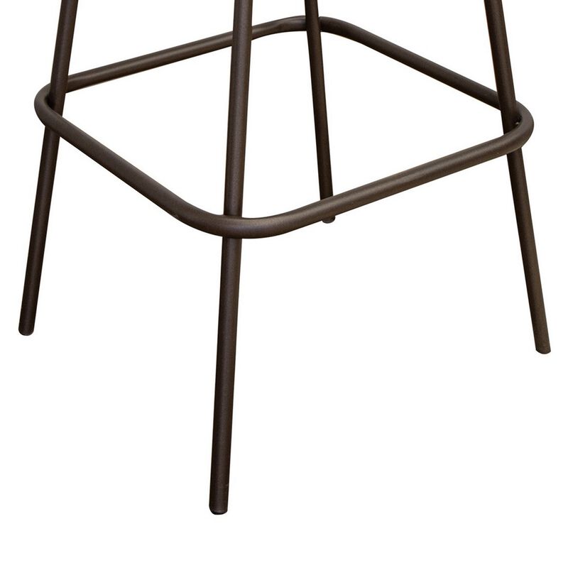 Umey 24 Inch Counter Stool, Footrest, Metal Frame, Solid Brown Mango Wood - Benzara