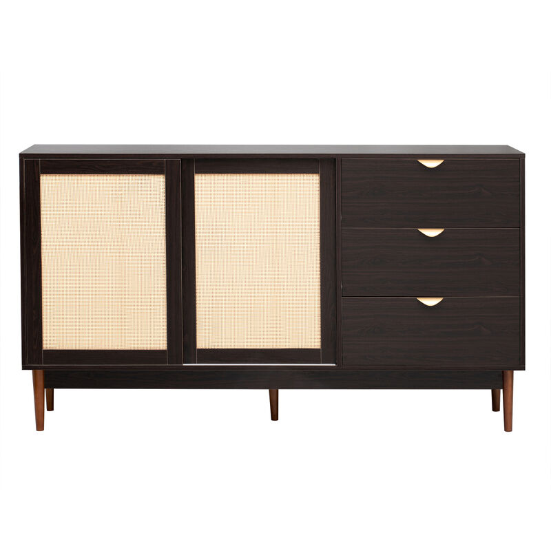 Featured Two-door Storage Cabinet with Three Drawers and Metal Handles, Suitable for Corridors, Entrances, Living rooms, and Study