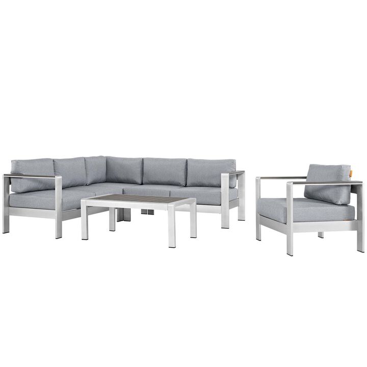 Shore 5 Piece Outdoor Patio Aluminum Sectional Sofa Set - Silver Gray