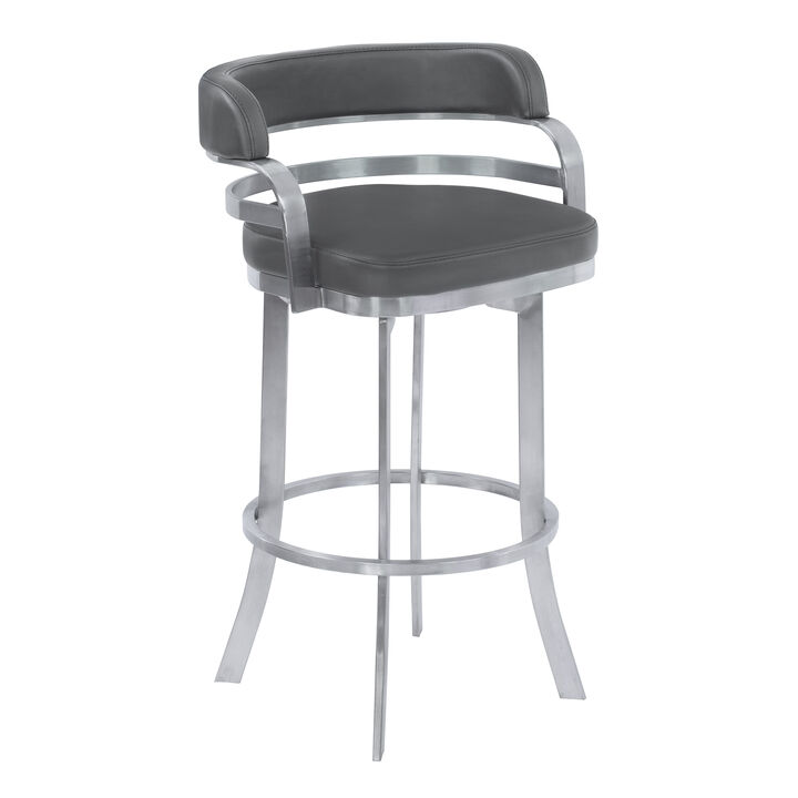 Prinz Counter Height Swivel Faux Leather and Brushed Stainless Steel Bar Stool