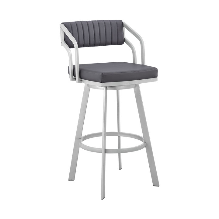 Capri  Swivel Modern Black Metal and Slate Gray Faux Leather Bar and Counter Stool