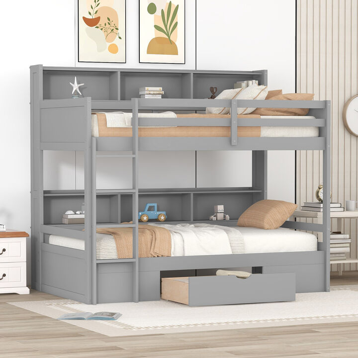 Merax Modern Bunk Bed with Built-in Shelves