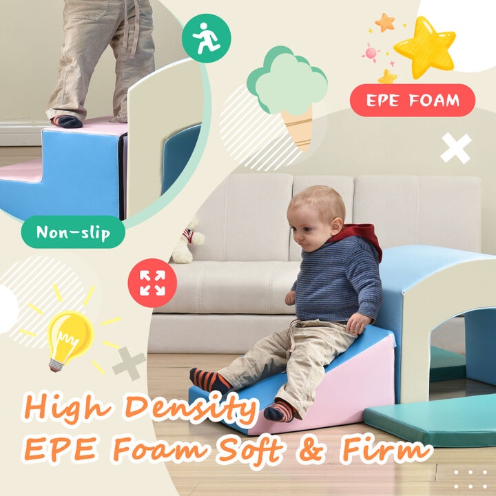 Soft Foam Playset for Toddlers, Safe SoftZone Single-Tunnel Foam Climber for Kids, Lightweight Indoor Active Play Structure with Slide Stairs and Ramp for Beginner Toddler Climb and Crawl