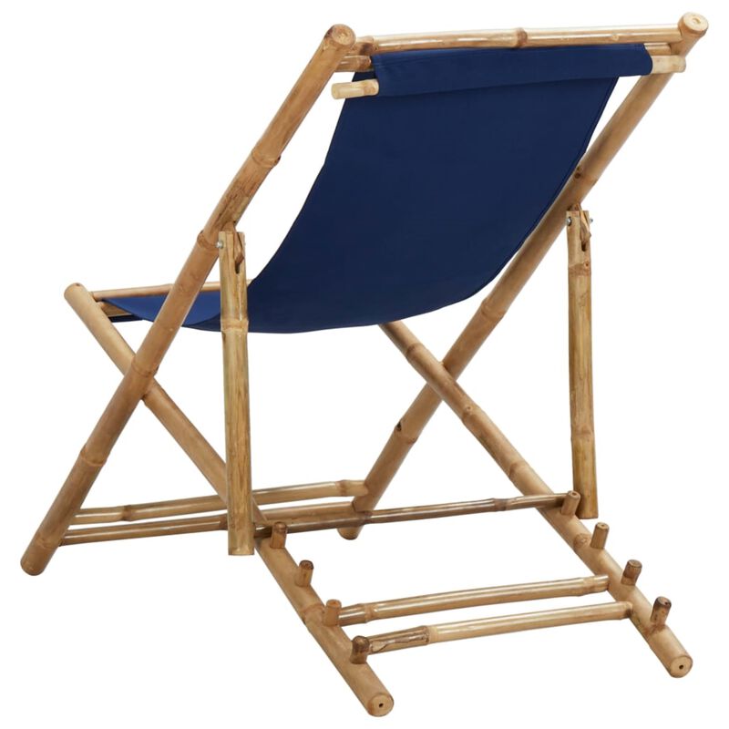 vidaXL Deck Chair Bamboo and Canvas Navy Blue