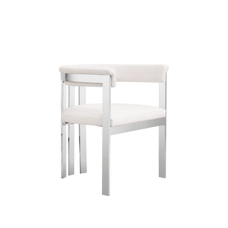 Cid Tayc 25 Inch Dining Chair, White Faux Leather, Stainless Steel Frame - Benzara