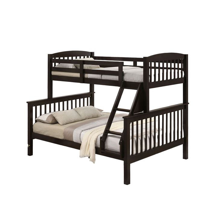 Bruke Twin/Full Bunk Bed with Ladder, Slatted Cherry Brown Solid Hardwood