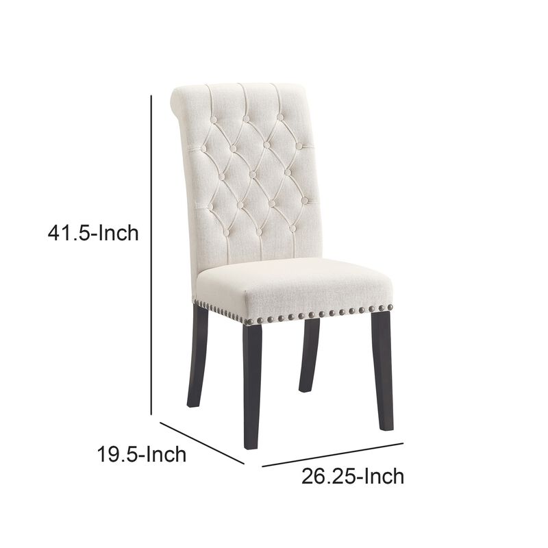 Wooden Dining Side Chair, Cream & Black, Set of 2-Benzara
