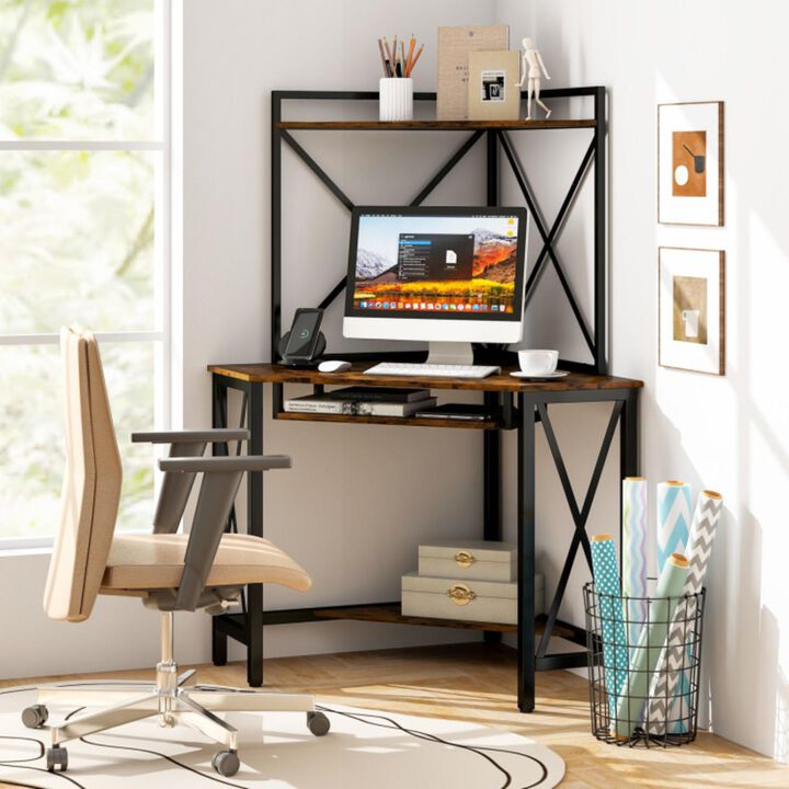 Hivvago Space-Saving Corner Computer Desk with with Hutch and Keyboard Tray