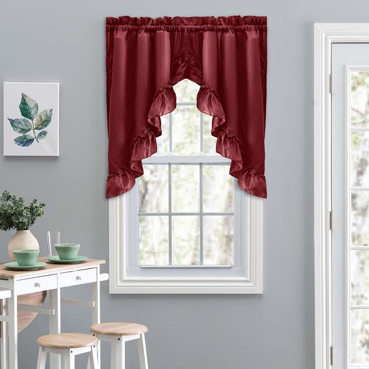 Ellis Stacey 1.5" Rod Pocket High Quality Fabric Solid Color Window Ruffled Swag 60"x38" Merlot